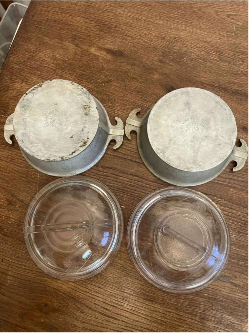 Guardian Service 3 Pc Casserole Lot Etched Glass Lids Round Triangular Hammered